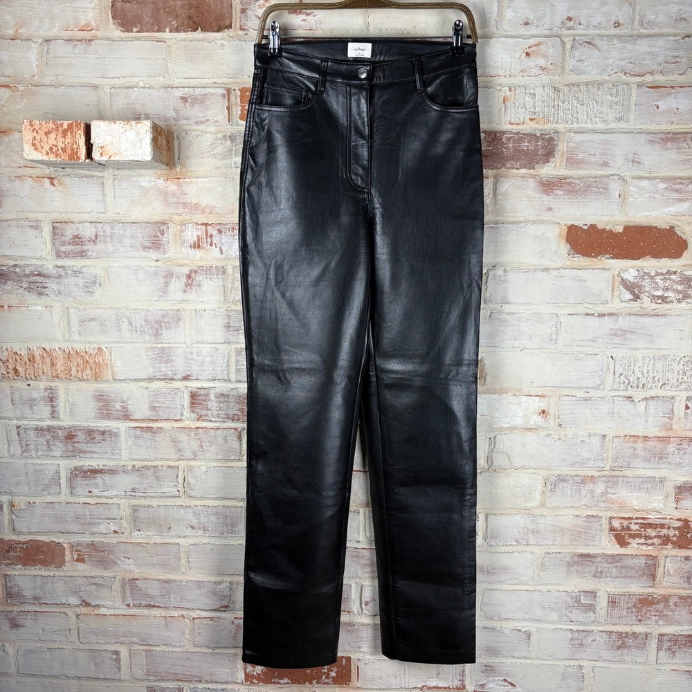 Wilfred Aritzia Black Faux Leather High Waist Straight Pants S Moto Edgy Minimal